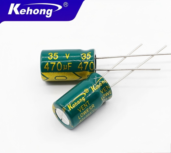 Kehong Custom Aluminum Electrolytic Capacitor 35V 470UF 10*16 High Frequency Low ESR Green-Gold Through-Hole Capacitor